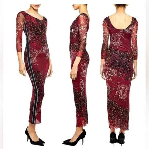 NWT Fuzzi by Jean Paul Gaultier Mesh Maxi Dress Racing Stripe Crimson sz S - Picture 1 of 5
